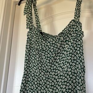 Reformation Emerald Dress with Ivory Floral Pattern